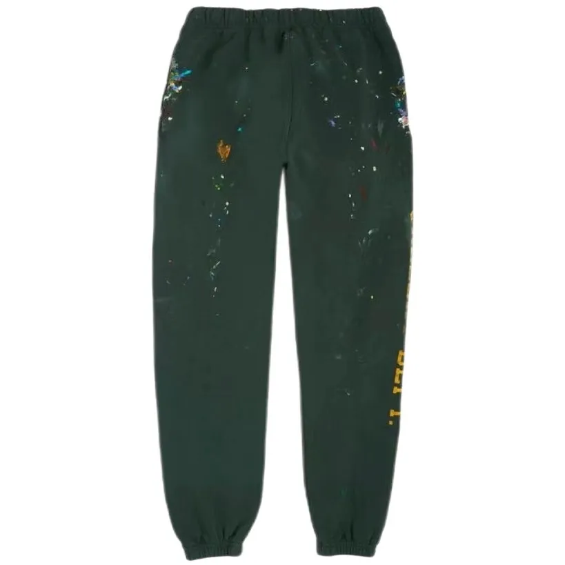GALLERY DEPT. GD PROPERTY OF SWEATPANTS splashed ink, washed and distressed sweatpants, dark green S-XL, heavy wash and distressed, handmade acrylic splashed ink graffiti, perfect top restoration